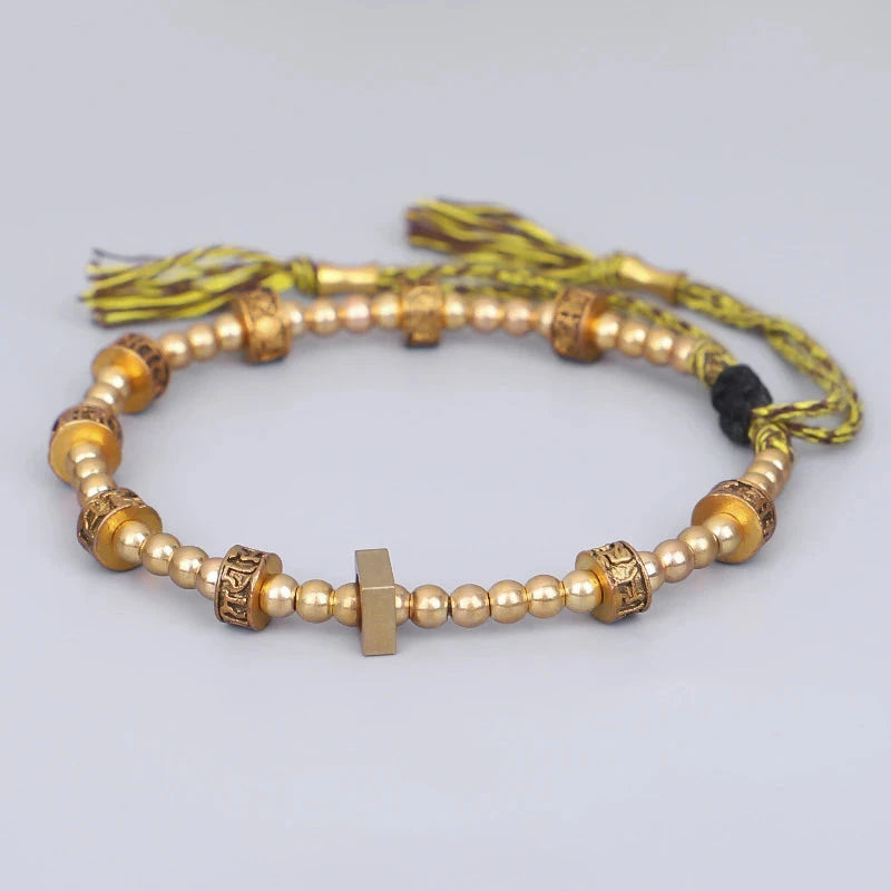 Artisan d'Asie Bracelets Tressés Tibétains Bracelet tibétain tressé à la main avec perles en cuivre tibétaines