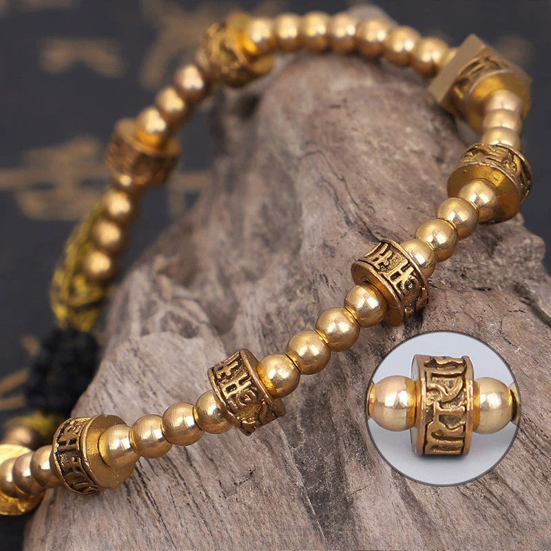 Artisan d'Asie Bracelets Tressés Tibétains Bracelet tibétain tressé à la main avec perles en cuivre tibétaines