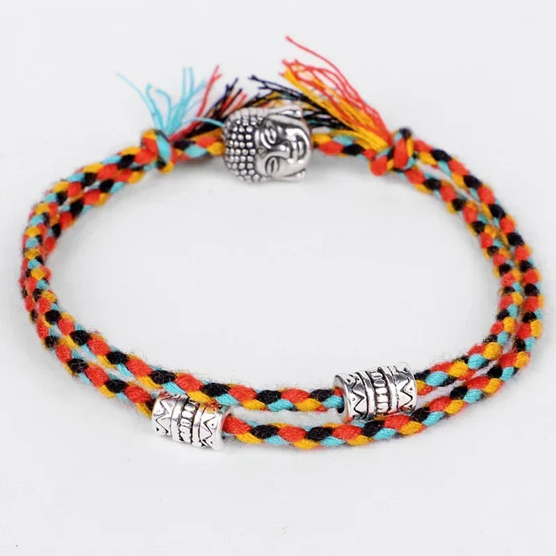 Artisan d'Asie Bracelets Tressés Tibétains Bracelet Tibétain tressé à la main multicolore avec une amulette