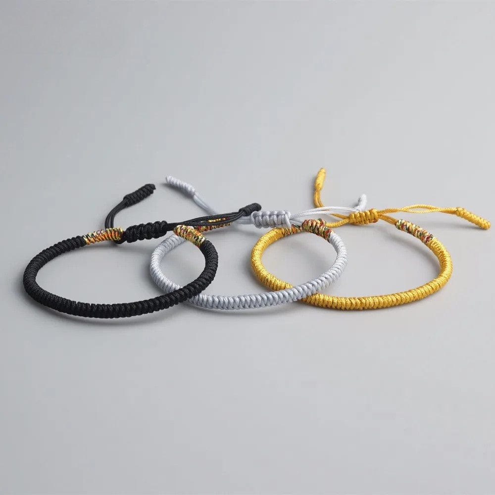 Artisan d'Asie Bracelets Tressés Tibétains Bracelet tibétain tressé à la main noir, or et gris