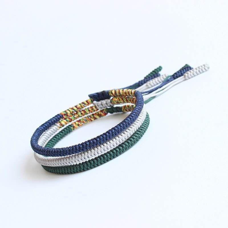 Artisan d'Asie Bracelets Tressés Tibétains Lot de 3 Bracelets Bracelet tibétain tressé à la main bleu, gris et vert