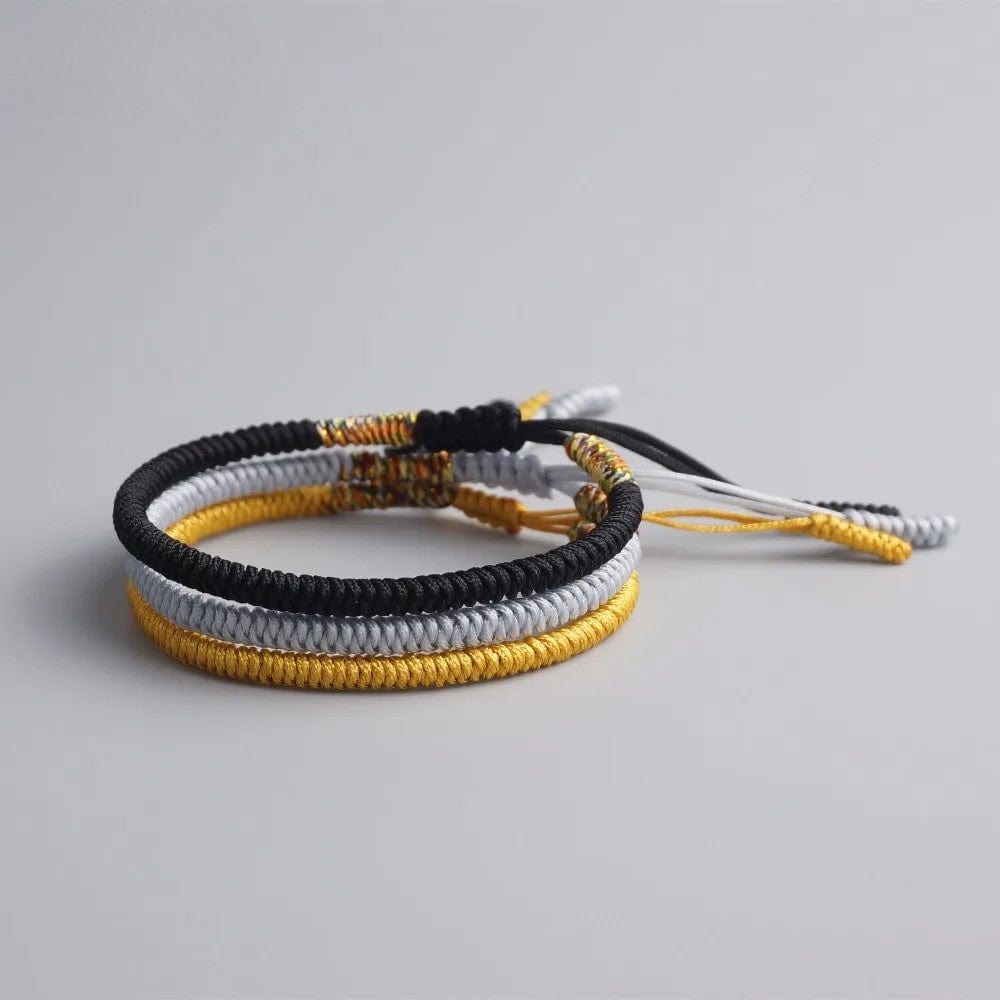 Artisan d'Asie Bracelets Tressés Tibétains Lot de 3 Bracelets Bracelet tibétain tressé à la main noir, or et gris