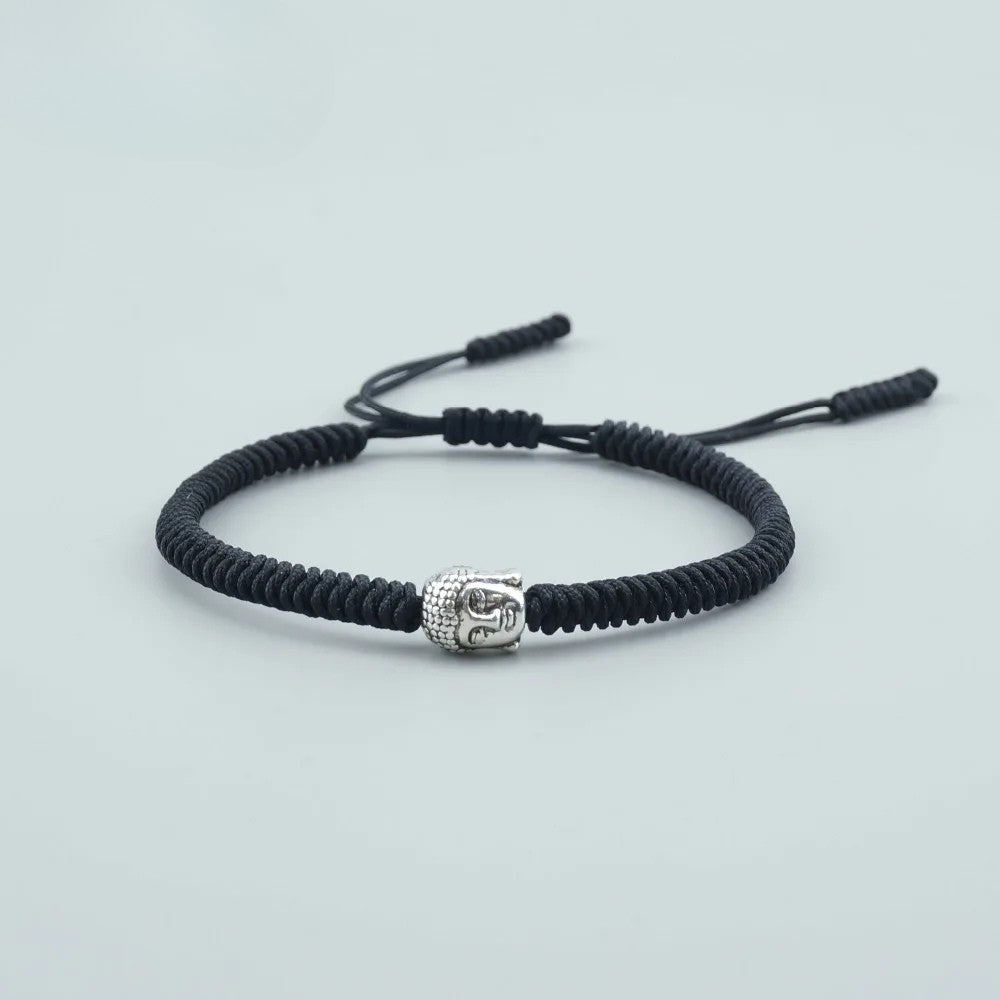 Artisan d'Asie Bracelets Tressés Tibétains Noir Bracelet tressé tibétain tête de Bouddha