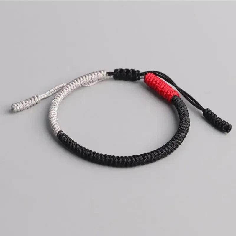 Artisan d'Asie Bracelets Tressés Tibétains Noir et Blanc Bracelet tressé tibétain tricolore