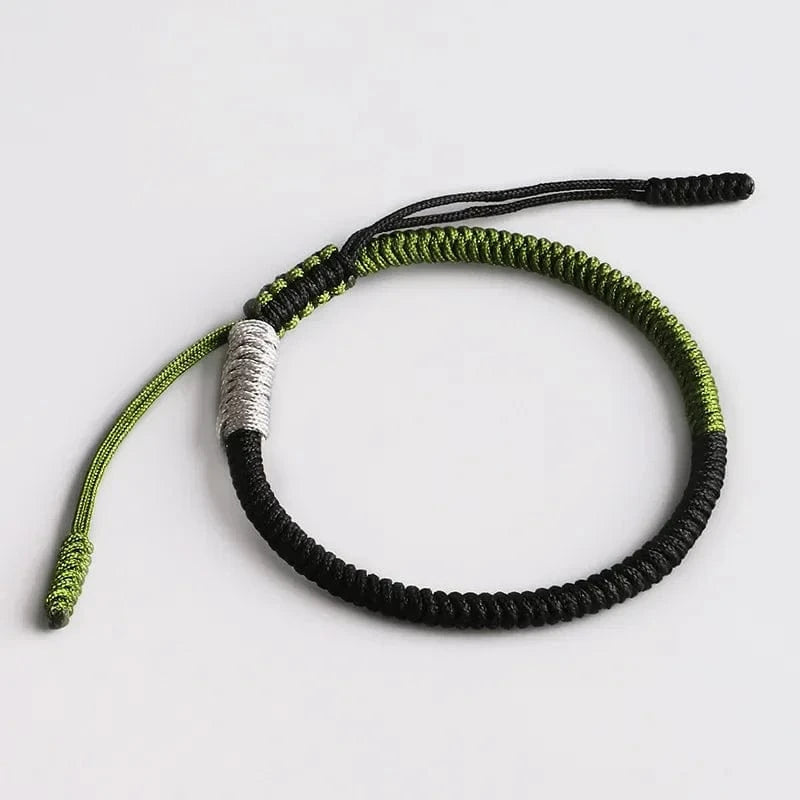 Artisan d'Asie Bracelets Tressés Tibétains Noir et Vert Bracelet tressé tibétain tricolore