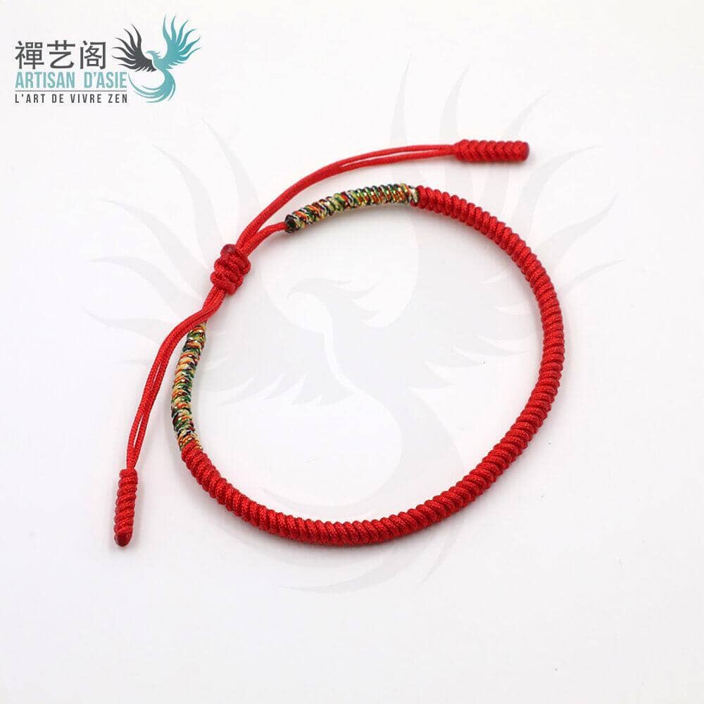 Artisan d'Asie Bracelets Tressés Tibétains Rouge Bicolore Bracelet tibétain tressé à la main rouge et or