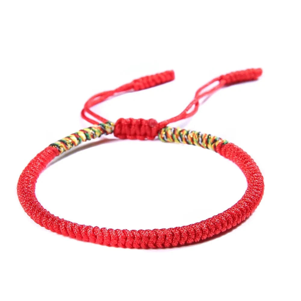 Artisan d'Asie Bracelets Tressés Tibétains Rouge Bracelet tibétain tressé à la main rouge, rouge foncé et or