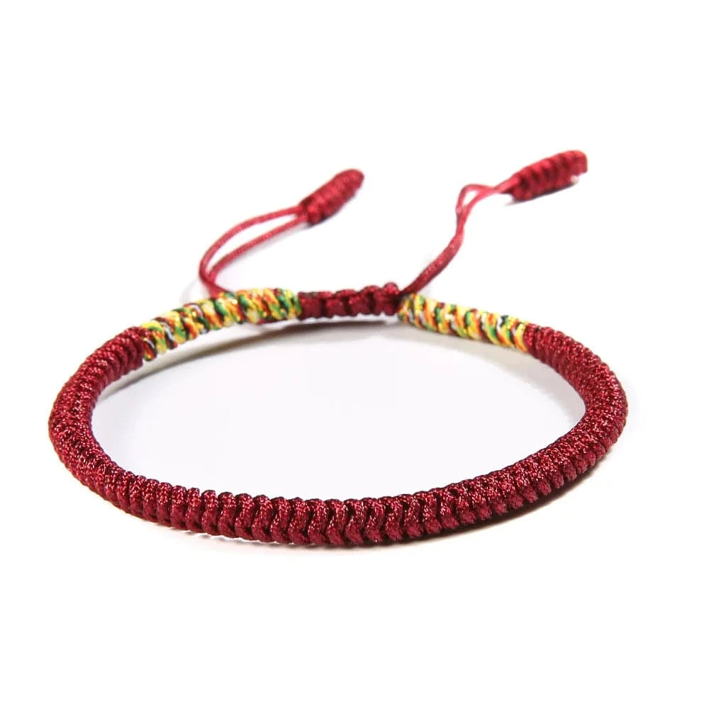 Artisan d'Asie Bracelets Tressés Tibétains Rouge Foncé Bracelet tibétain tressé à la main rouge, rouge foncé et or
