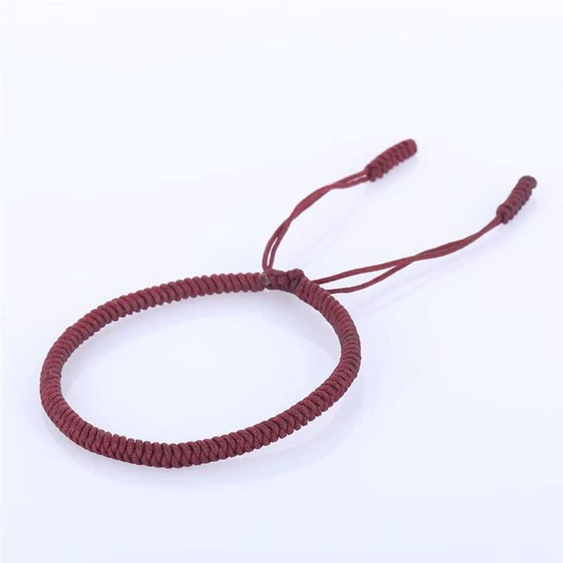 Artisan d'Asie Bracelets Tressés Tibétains Rouge Foncé Bracelet Tressé Bouddhiste Tibétain avec Nœud Coulissant – Porte-Bonheur Spirituel Ajustable pour Homme et Femme