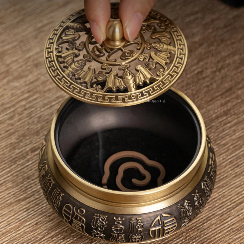 Artisan d'Asie Brûleur d’Encens Laiton Pur Gravé – Fleur de Lotus & Bénédictions 🪷