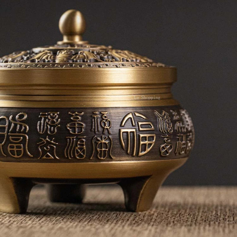 Artisan d'Asie Brûleur d’Encens Laiton Pur Gravé – Fleur de Lotus & Bénédictions 🪷