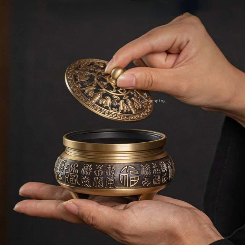 Artisan d'Asie Brûleur d’Encens Laiton Pur Gravé – Fleur de Lotus & Bénédictions 🪷