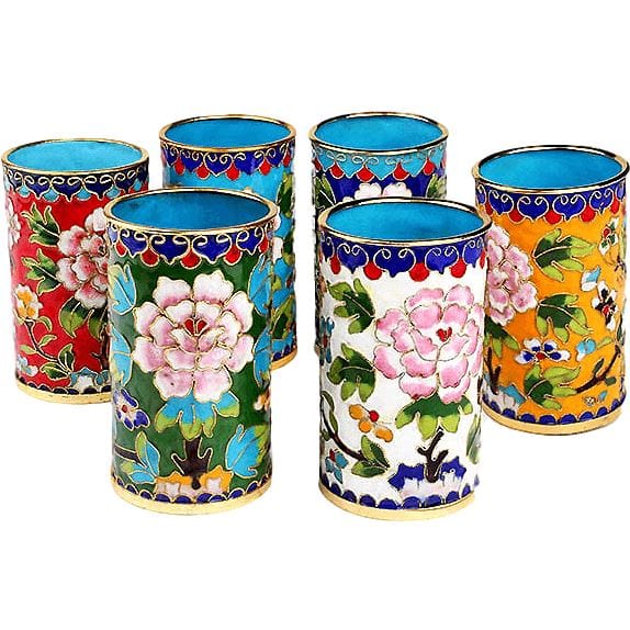 Artisan d'Asie Cloisonné Chinois Bleu Clair / (L) 5.8 x 10 cm Porte-Stylo, Vide-Poche et Porte-Encens en Cloisonné Artisanale de Pékin – Émail Chinois Traditionnel