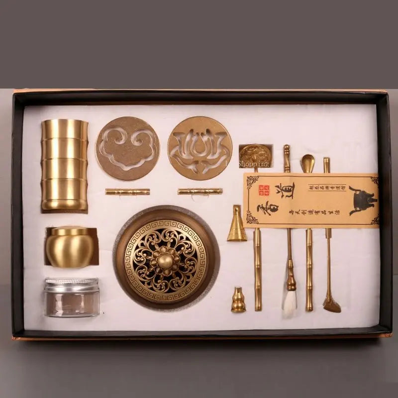 Artisan d'Asie Coffret Cadeau Brûleur d'Encens en Cuivre Pur – Outils de Rituel