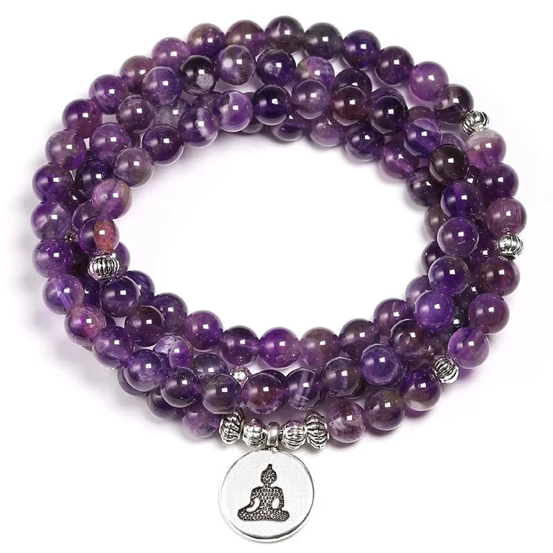 Artisan d'Asie Colliers Malas Bouddha Collier mala en Améthyste