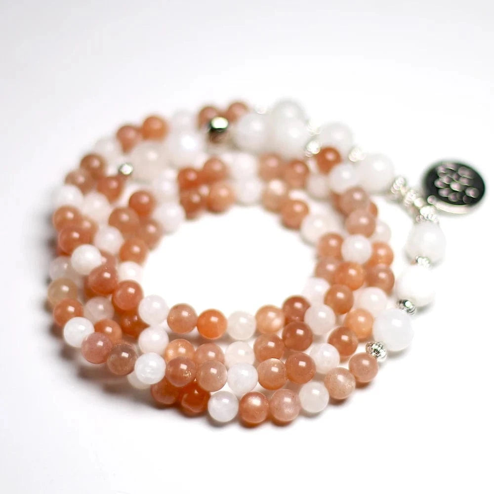 Artisan d'Asie Colliers Malas Collier Mala 108 Perles en Pierre de Lune et Héliolite