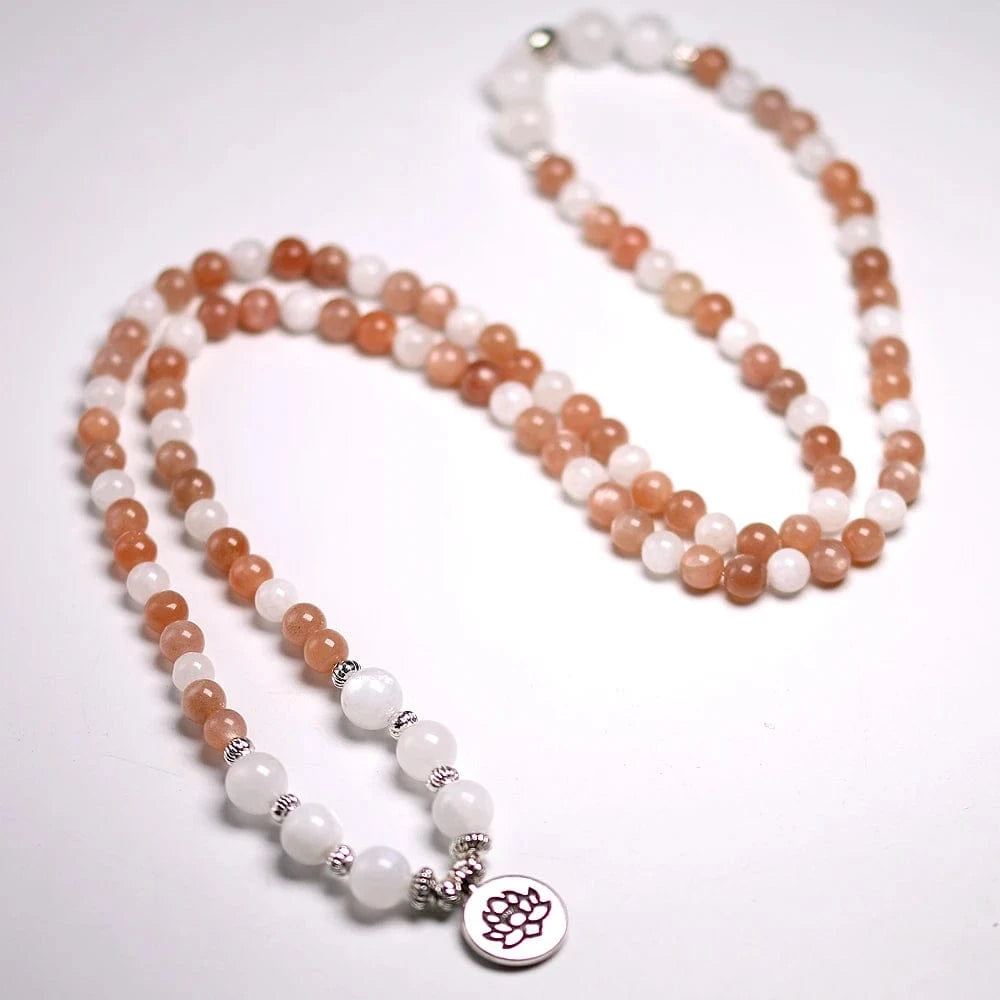 Artisan d'Asie Colliers Malas Collier Mala 108 Perles en Pierre de Lune et Héliolite