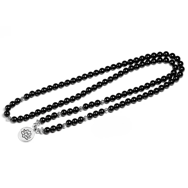 Artisan d'Asie Colliers Malas Collier Mala 108 Perles en Tourmaline Noire
