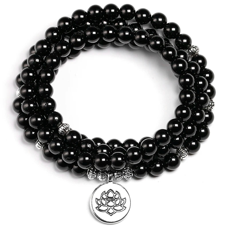Artisan d'Asie Colliers Malas Collier Mala 108 Perles en Tourmaline Noire