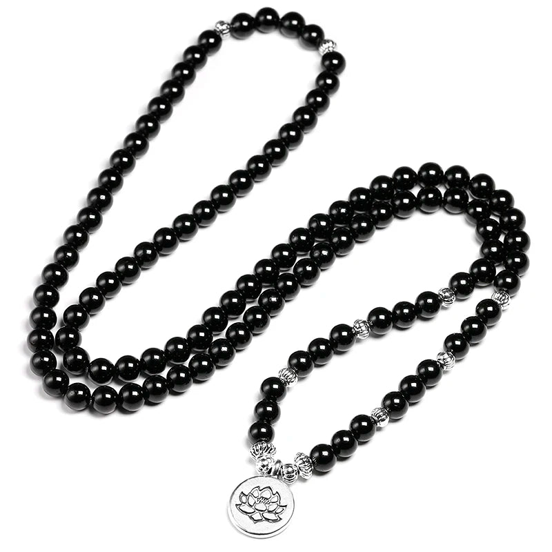 Artisan d'Asie Colliers Malas Collier Mala 108 Perles en Tourmaline Noire