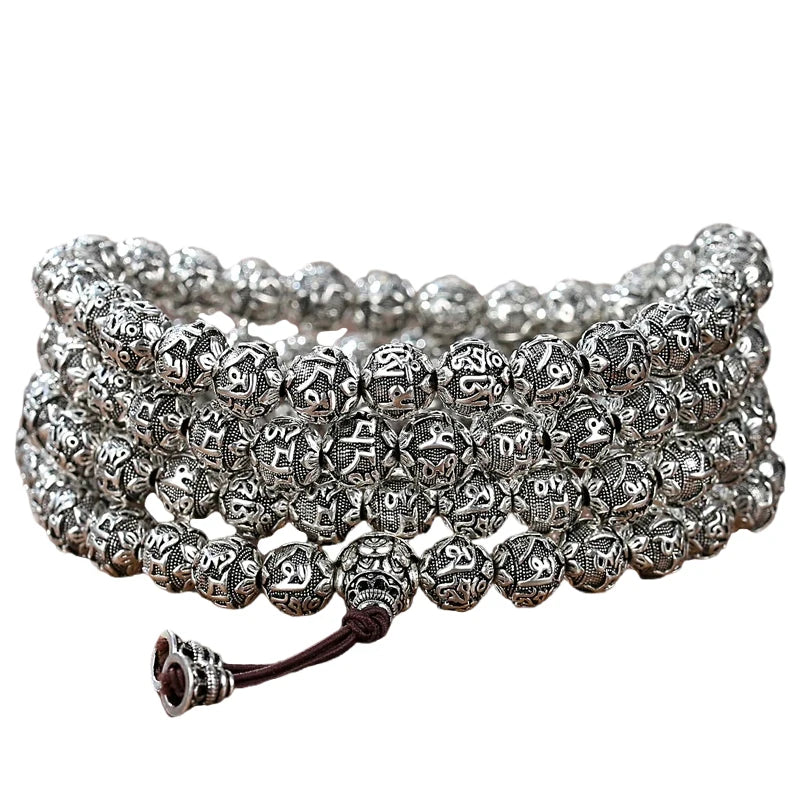 Artisan d'Asie Colliers Malas Collier Mala 108 Perles Plaqué Argent 999