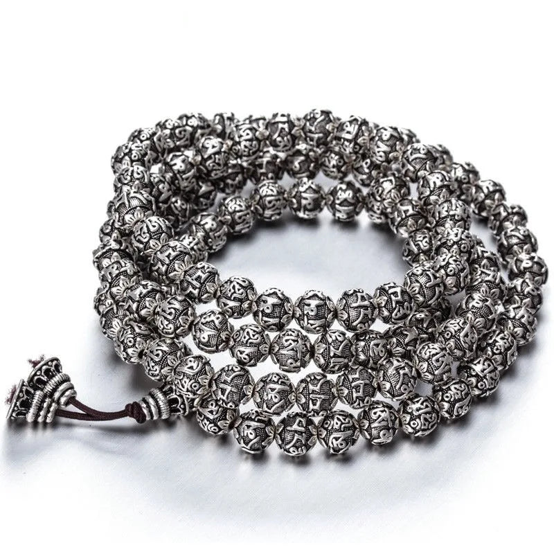 Artisan d'Asie Colliers Malas Collier Mala 108 Perles Plaqué Argent 999