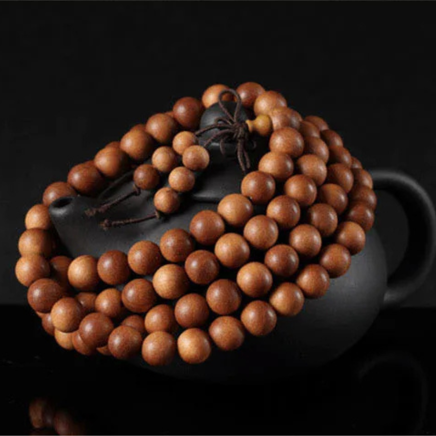 Artisan d'Asie Colliers Malas Collier mala en bois de santal brun premium