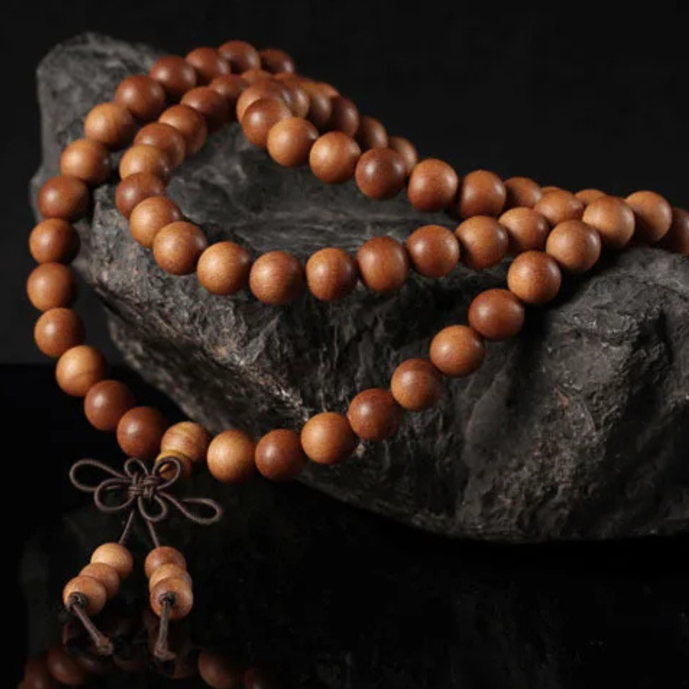 Artisan d'Asie Colliers Malas Collier mala en bois de santal brun premium