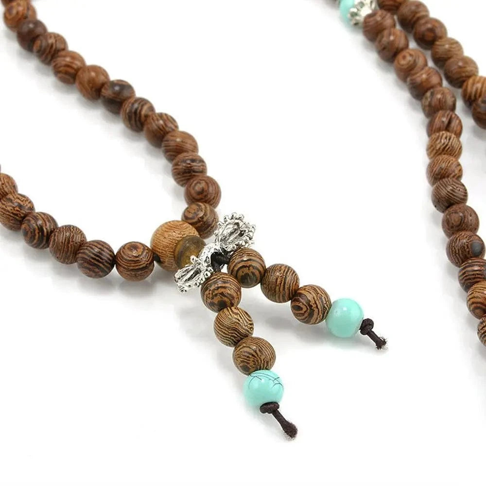 Artisan d'Asie Colliers Malas Collier mala en bois de santal et turquoise