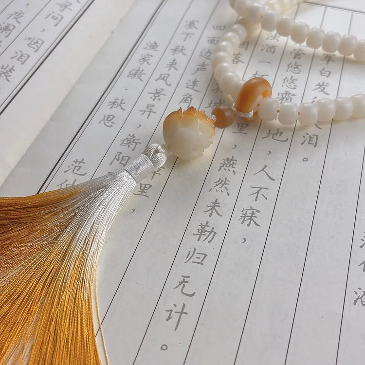 Artisan d'Asie Colliers Malas Collier mala en graines de bodhi blanches