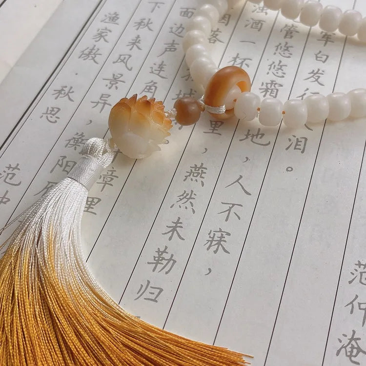 Artisan d'Asie Colliers Malas Collier mala en graines de bodhi blanches
