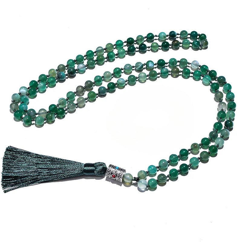 Artisan d'Asie Colliers Malas Collier mala en pierre d'agate verte