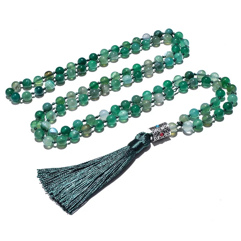 Artisan d'Asie Colliers Malas Collier mala en pierre d'agate verte