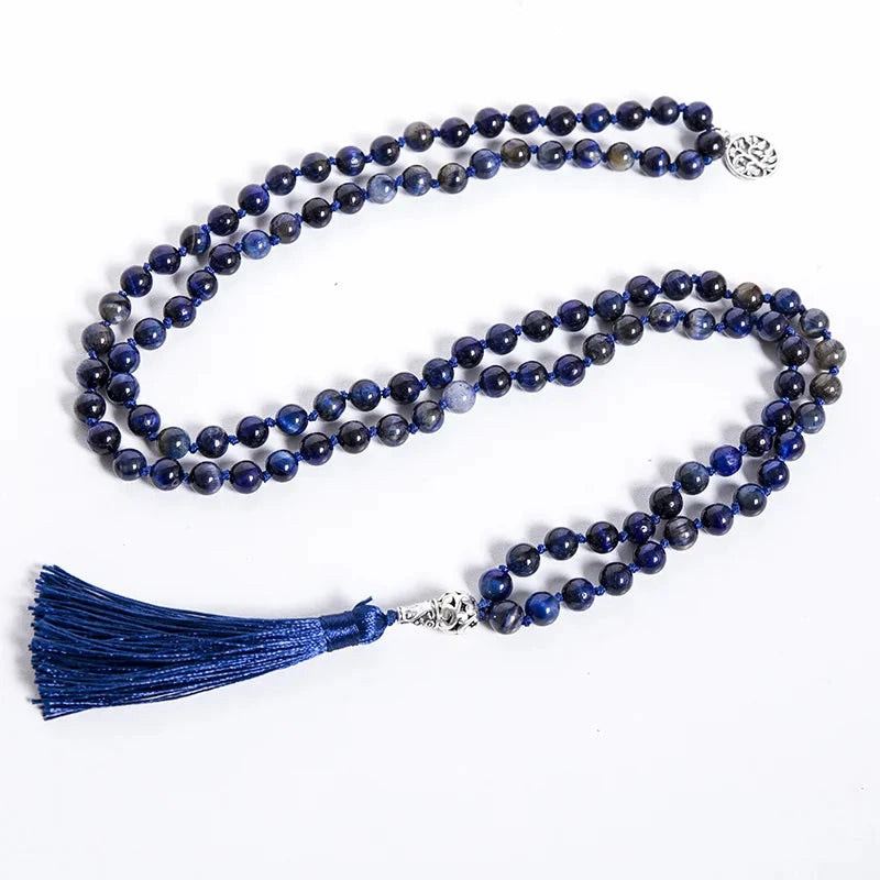 Artisan d'Asie Colliers Malas Collier mala en pierre d'oeil de tigre bleu