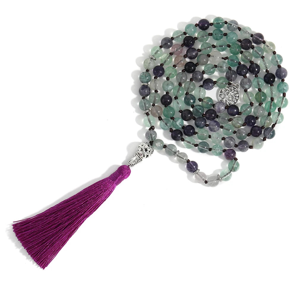 Artisan d'Asie Colliers Malas Collier mala en pierre de fluorite