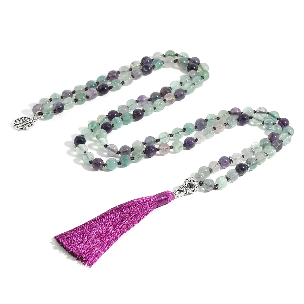 Artisan d'Asie Colliers Malas Collier mala en pierre de fluorite