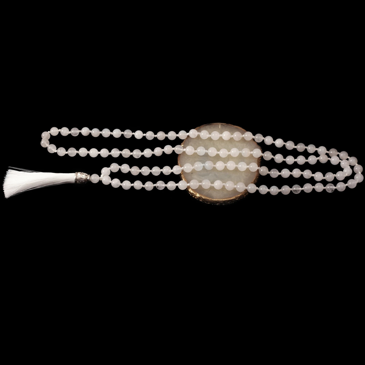 Artisan d'Asie Colliers Malas Collier mala en pierre de jade blanc