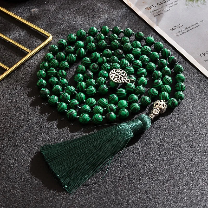 Artisan d'Asie Colliers Malas Collier mala en pierre de malachite
