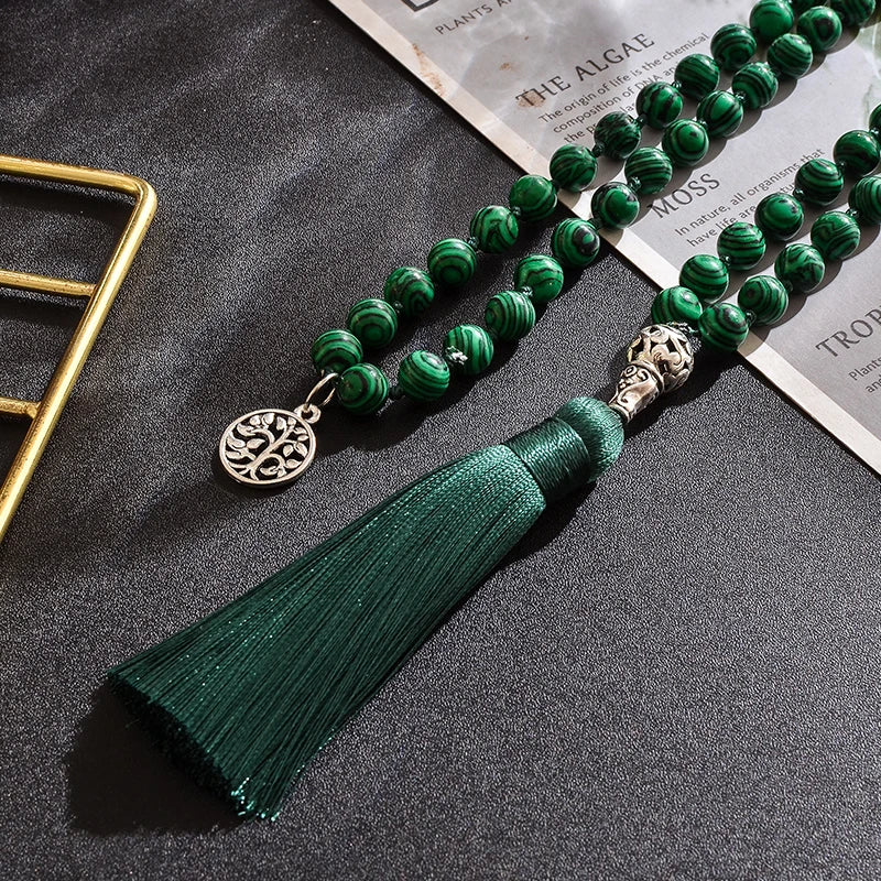 Artisan d'Asie Colliers Malas Collier mala en pierre de malachite
