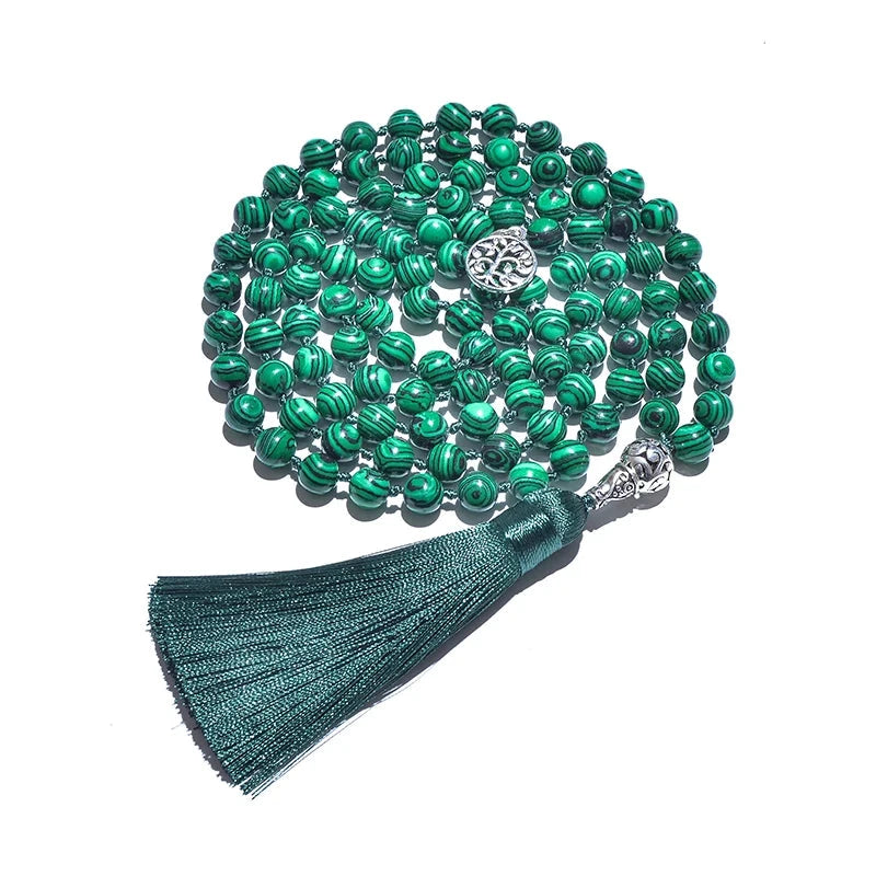 Artisan d'Asie Colliers Malas Collier mala en pierre de malachite