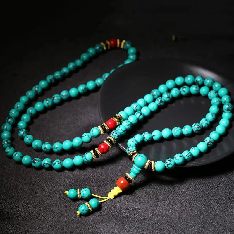 Artisan d'Asie Colliers Malas Collier mala en pierre de turquoise