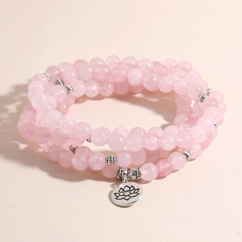 Artisan d'Asie Colliers Malas Collier mala en Quartz Rose