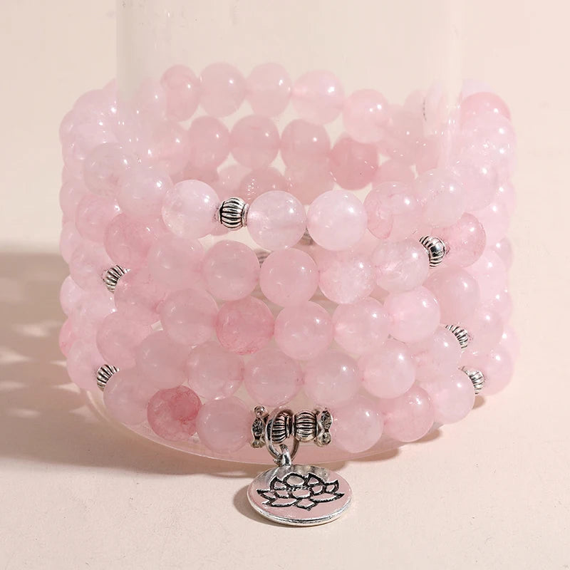 Artisan d'Asie Colliers Malas Collier mala en Quartz Rose