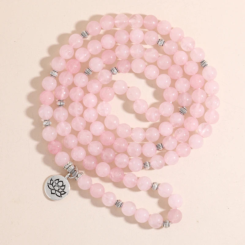 Artisan d'Asie Colliers Malas Collier mala en Quartz Rose