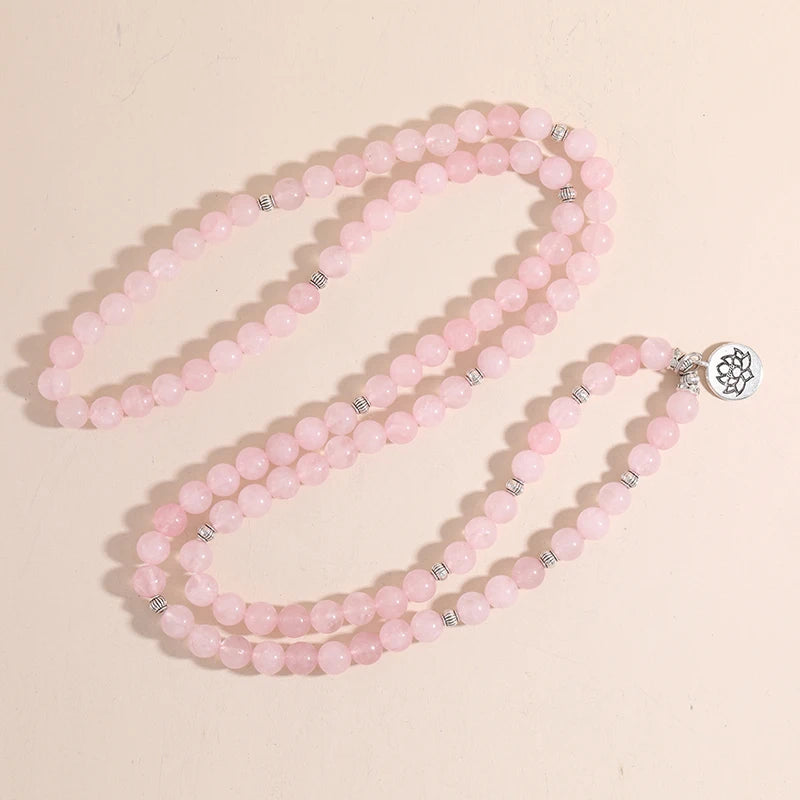 Artisan d'Asie Colliers Malas Collier mala en Quartz Rose