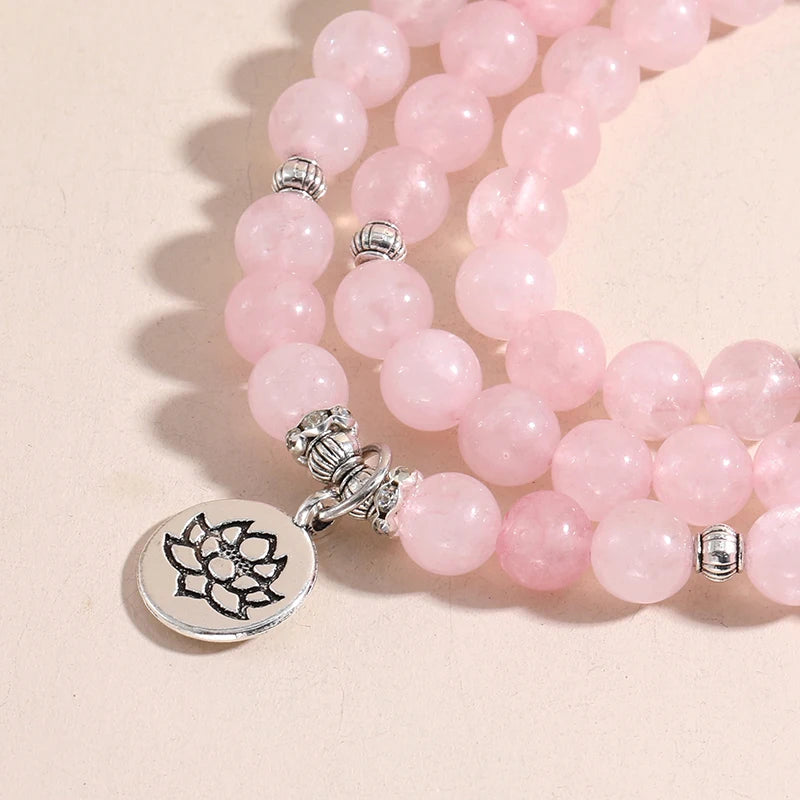 Artisan d'Asie Colliers Malas Collier mala en Quartz Rose