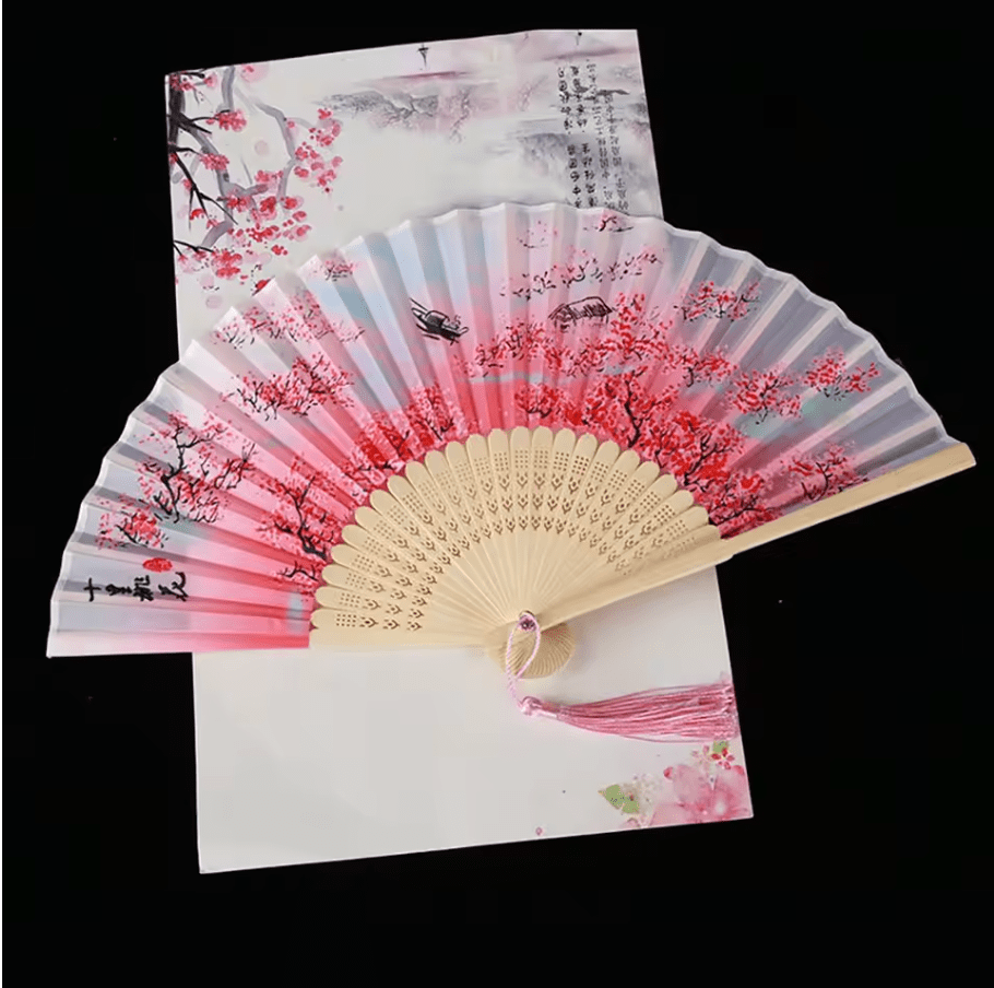 Artisan d'Asie Éventail Chinois Fleurs de cerisier Éventail chinois en soie pure
