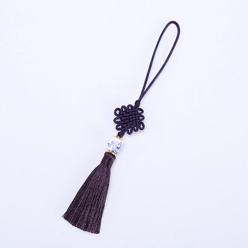 Artisan d'Asie Feng Shui Violet Nœud sans fin en porcelaine Feng Shui chinoise