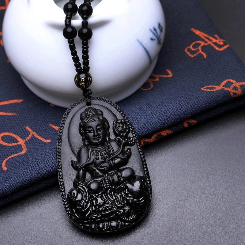 Artisan d'Asie Pendentifs & Amulettes Amitabha 1 Pendentif Amitabha en Obsidienne