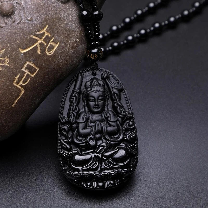 Artisan d'Asie Pendentifs & Amulettes Amitabha 2 Pendentif Amitabha en Obsidienne